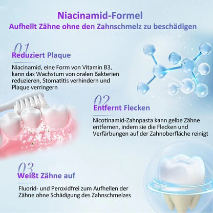 🔥Letzter Tag 49% Rabatt🎁Niacinamid Whitening Zahnpasta - – hellt die Zähne auf, schützt den Zahnschmelz und erfrischt den Atem mit jeder Bürste! 🦷🌿